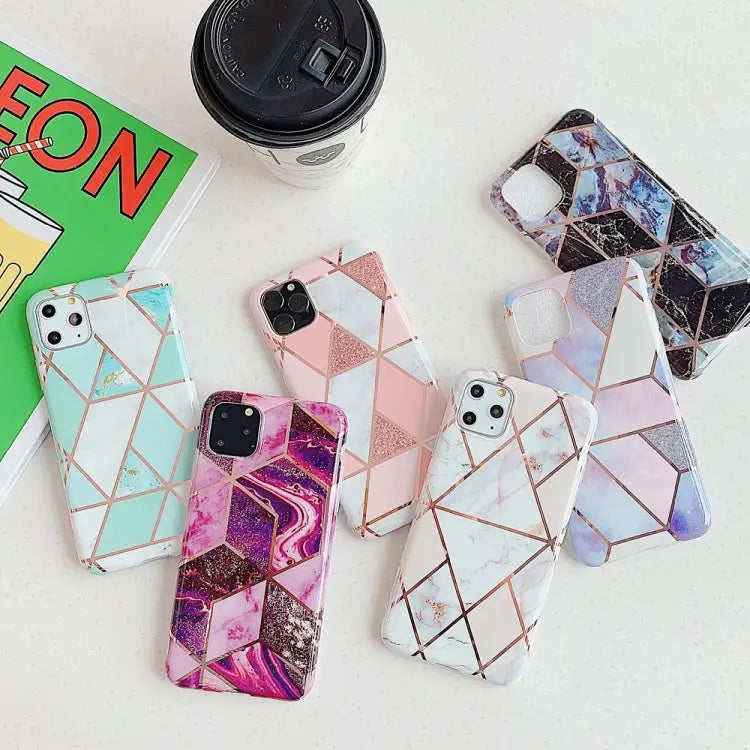For iPhone 11 Plating Colorful Geometric Pattern Mosaic Marble TPU Mobile Phone Case For iPhone 11 - Apple Accessories