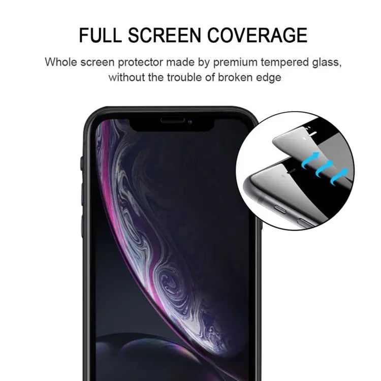 For iPhone 11 / XR Full Glue Silk Print Full Screen Tempered Glass Film - For XR (1 PCS) Black