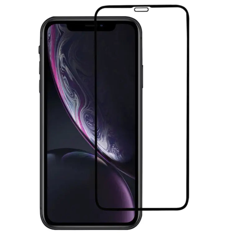 For iPhone 11 / XR Full Glue Silk Print Full Screen Tempered Glass Film - For XR (1 PCS) Black