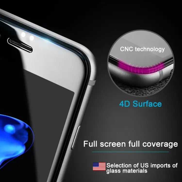 For iPhone 6 & 6s 0.26mm 9H Surface Hardness 4D Curverd Arc Explosion-proof HD Silk-screen Tempered Glass Full Screen