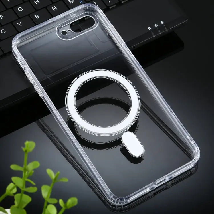 For iPhone 7 Plus / 8 Plus Magsafe Case Simple Magnetic Ring All-inclusive Clear Crystal Acrylic PC +TPU Shockproof