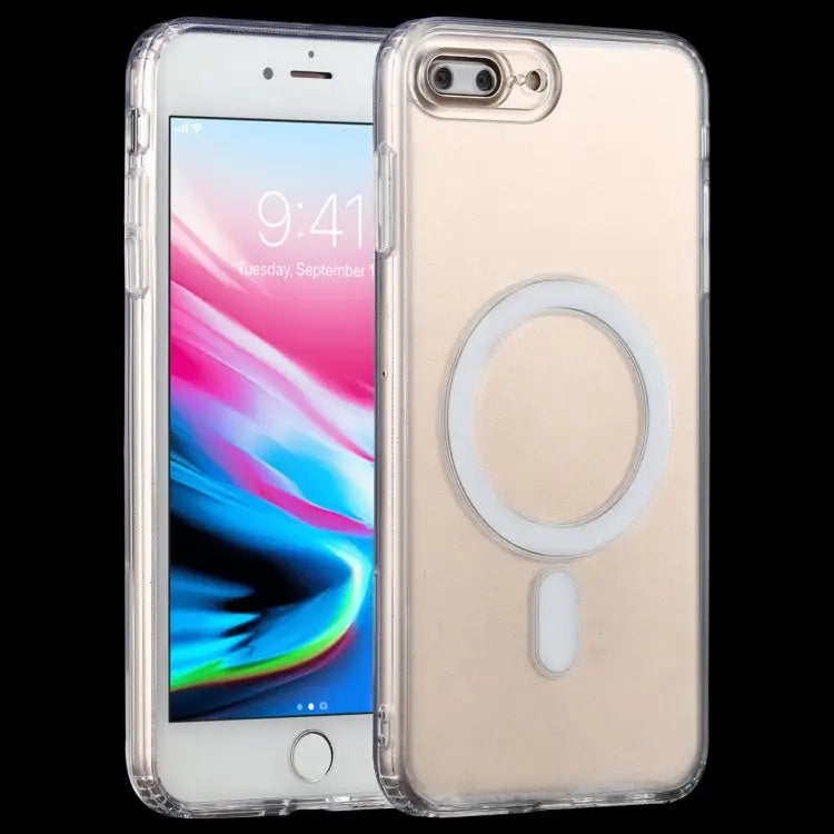 For iPhone 7 Plus / 8 Plus Magsafe Case Simple Magnetic Ring All-inclusive Clear Crystal Acrylic PC +TPU Shockproof