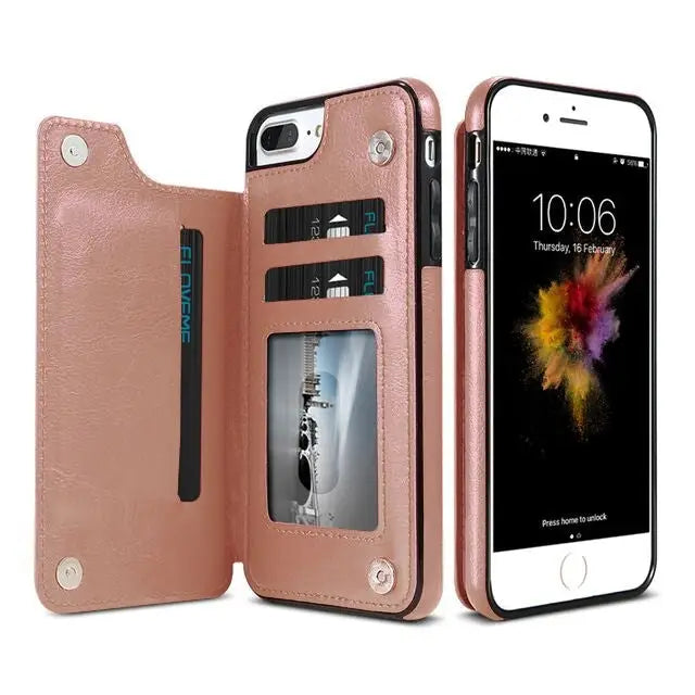 For iPhone 7 Plus / 8 Plus Retro PU Leather Case Multi Card Holders Phone Cases(Brown) - For iPhone 7 Plus / Rose Gold