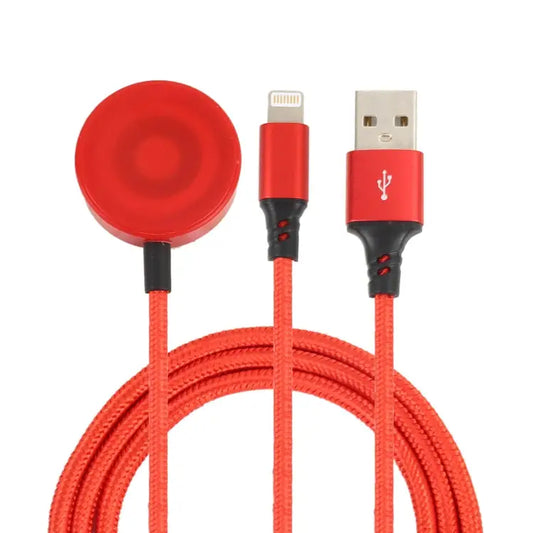 For iPhone / Apple Watch 2 In 1 8 Pin + Magnetic Charging Base Multi-function Charging Cable Length: 1m - 2 In 1 / Red