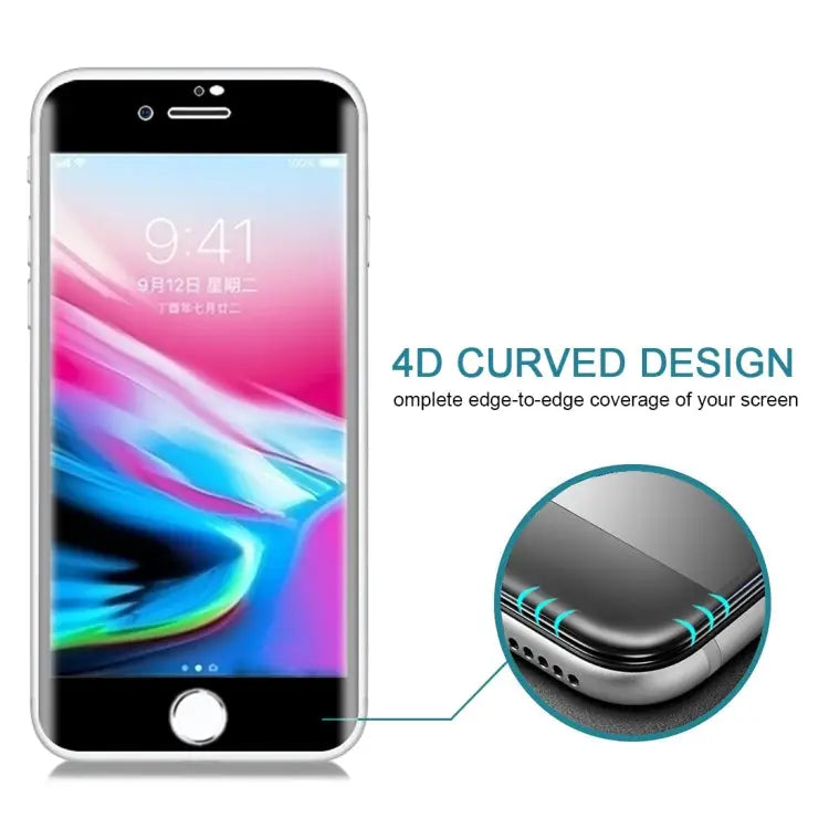 For iPhone SE 2020 / 8 / 7 0.3mm 9H Surface Hardness 4D Curved Full Screen Tempered Glass Screen Protector - For iPhone
