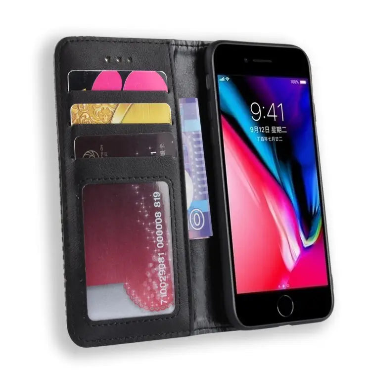 For iPhone SE (2020) Magnetic Buckle Retro Crazy Horse Texture Horizontal Flip Leather Case with Holder & Card Slots &