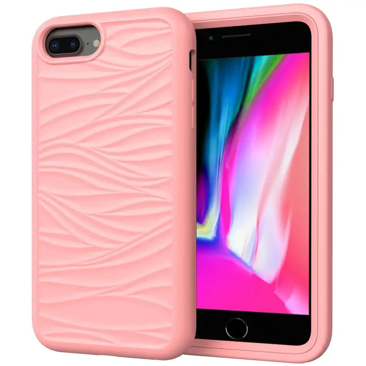 For iPhone SE（2020） Wave Pattern 3 in 1 Silicone + PC Shockproof Protective Case - Rose Gold - Apple Accessories
