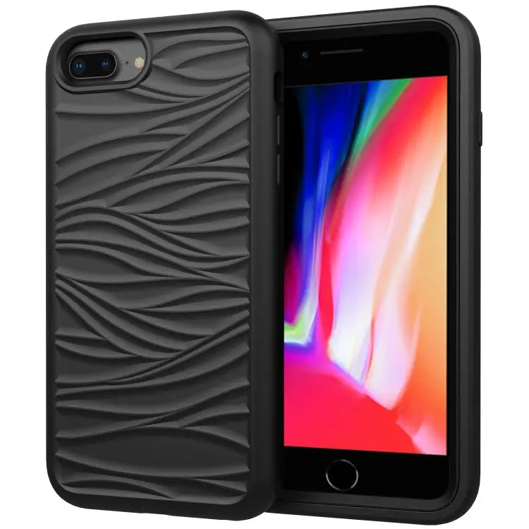 For iPhone SE（2020） Wave Pattern 3 in 1 Silicone + PC Shockproof Protective Case - Black - Apple Accessories