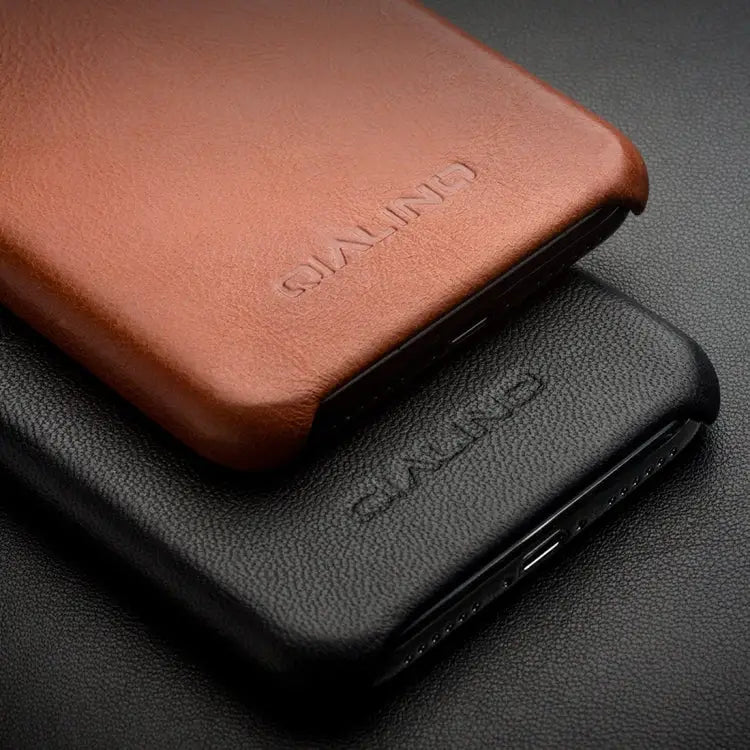 For iPhone X / XS QIALINO Shockproof Cowhide Leather Protective Case - Apple Accessories