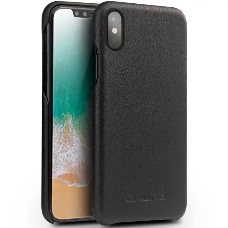 For iPhone X / XS QIALINO Shockproof Cowhide Leather Protective Case - Black - Apple Accessories