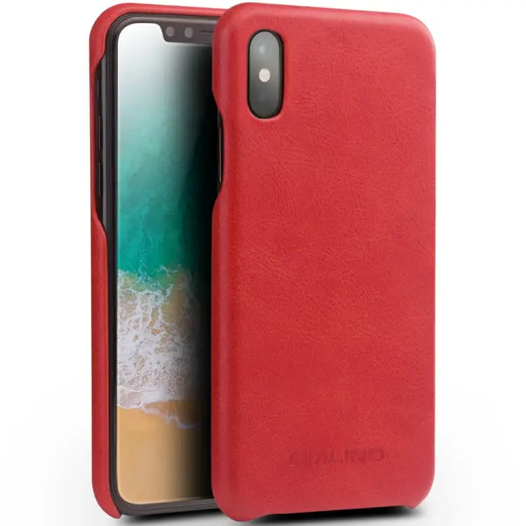 For iPhone X / XS QIALINO Shockproof Cowhide Leather Protective Case - Red - Apple Accessories