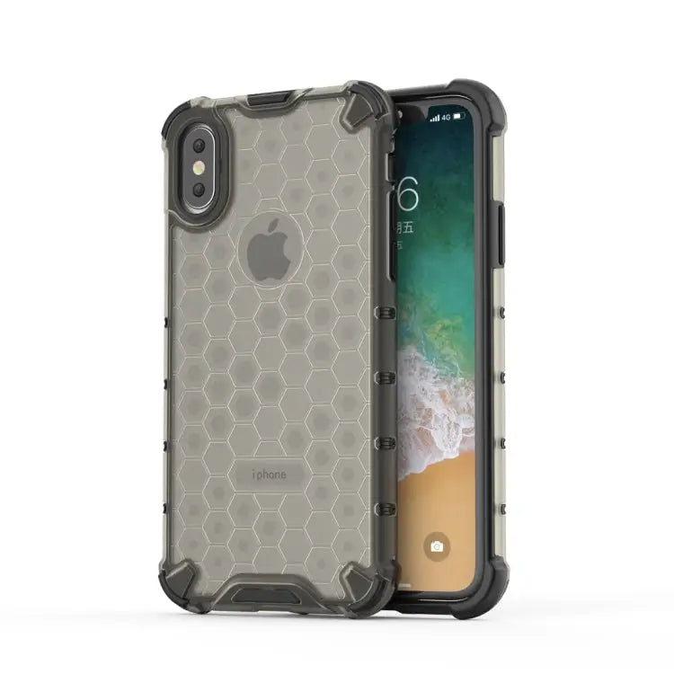 For iPhone X / XS Shockproof Honeycomb PC + TPU Protective Case - For iPhone X / XS / Black