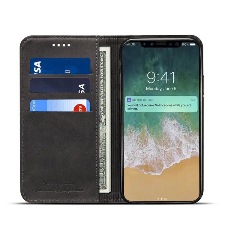 For iPhone X / XS Suteni Calf Texture Horizontal Flip Leather Case with Holder & Card Slots & Wallet