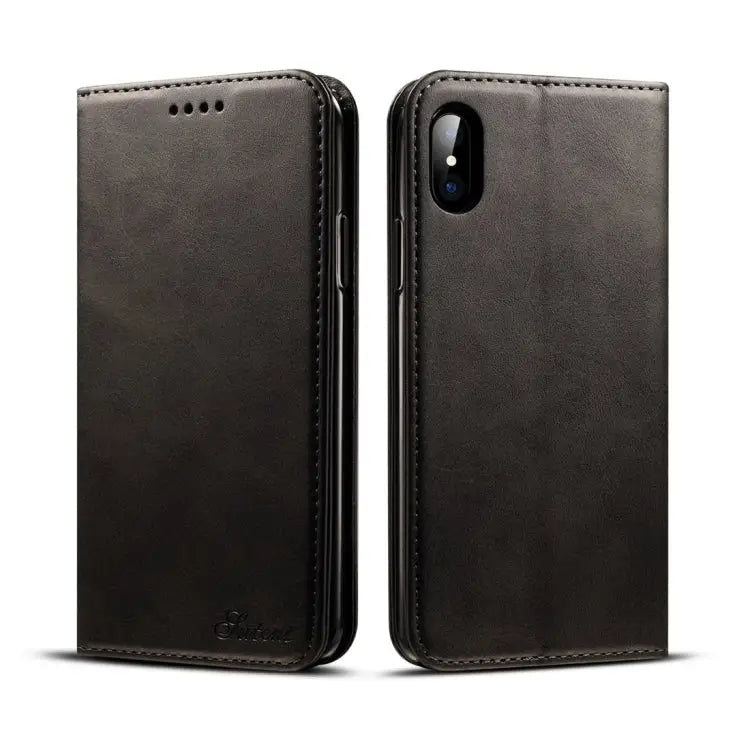 For iPhone X / XS Suteni Calf Texture Horizontal Flip Leather Case with Holder & Card Slots & Wallet