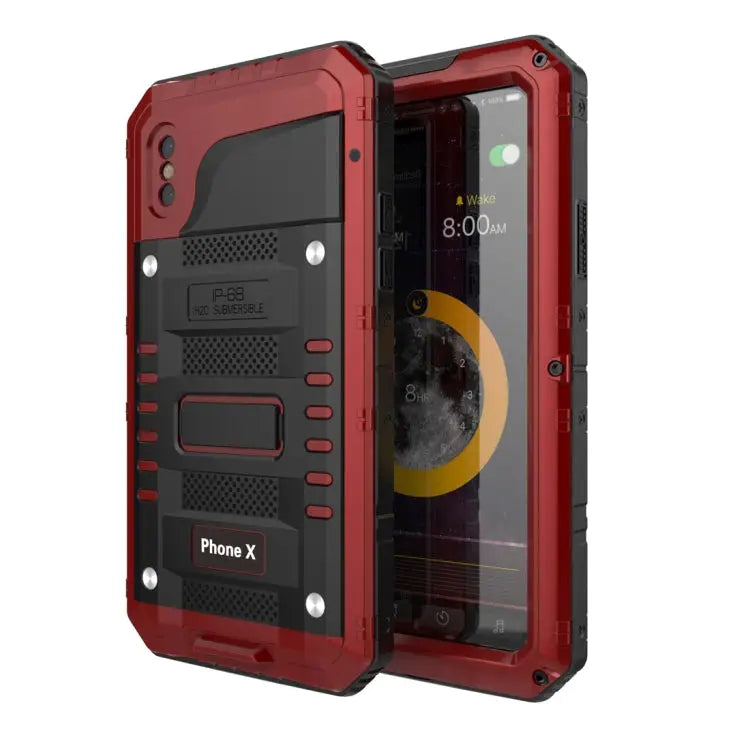 For iPhone X / XS Waterproof Dustproof Shockproof Zinc Alloy + Silicone Case - iPhone XS / X / Red