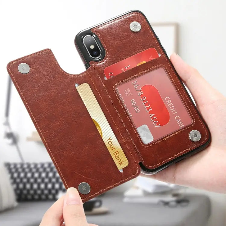 For iPhone XR Retro PU Leather Case Multi Card Holders Phone Case