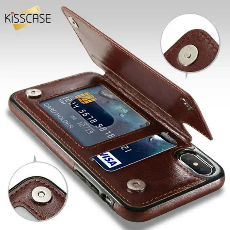 For iPhone XR Retro PU Leather Case Multi Card Holders Phone Case