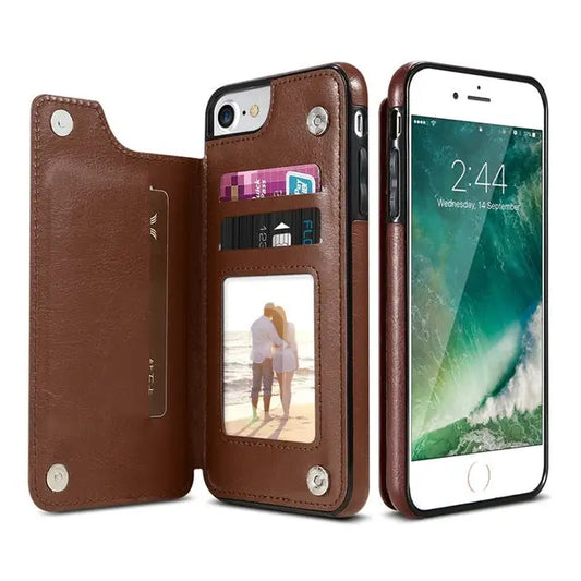 For iPhone XR Retro PU Leather Case Multi Card Holders Phone Case - For iPhone XR / Brown