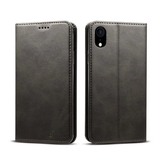 For iPhone XR Suteni Calf Texture Horizontal Flip Leather Case with Holder & Card Slots & Wallet - iPhone XR / Black