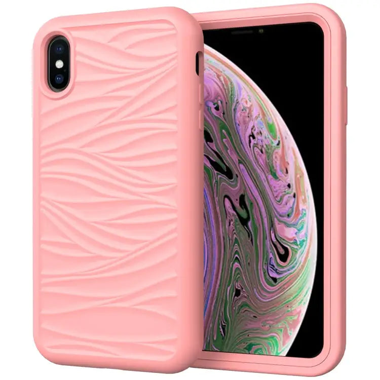 For iPhone XR Wave Pattern 3 in 1 Silicone + PC Shockproof Protective Case - Rose Gold - Apple Accessories