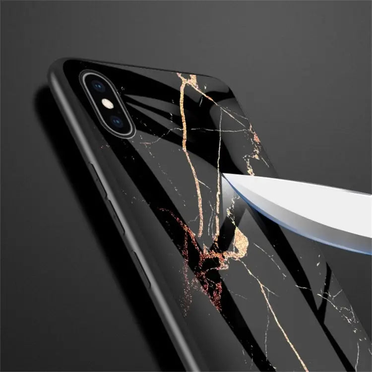 For iPhone XS Max Marble Glass Protective Case - For iPhone XS Max / Black Gold