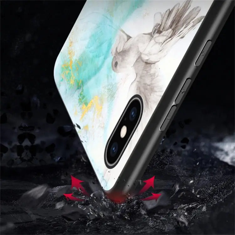 For iPhone XS Max Marble Glass Protective Case - For iPhone XS Max / Black Gold
