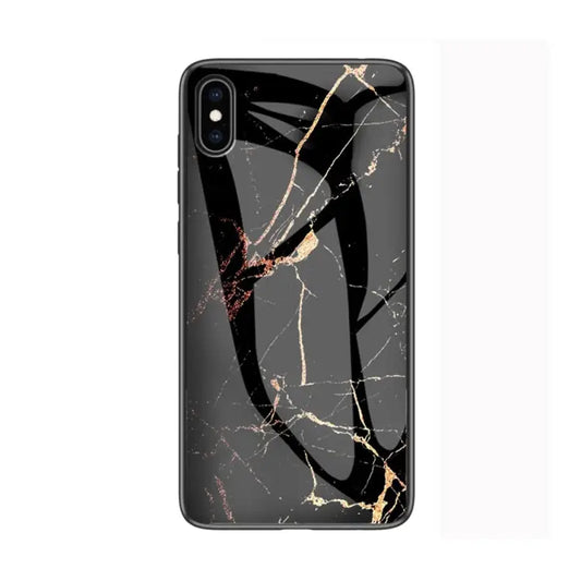 For iPhone XS Max Marble Glass Protective Case - For iPhone XS Max / Black Gold