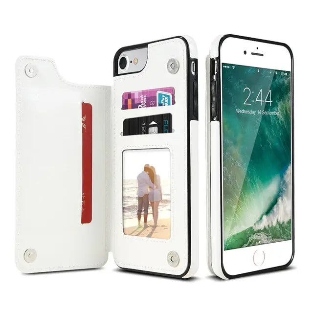 For iPhone XS Max Retro PU Leather Case Multi Card Holders Phone Cases - For iPhone XS Max / White