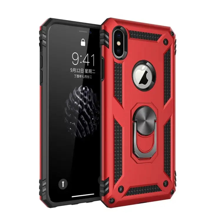 For iPhone XS Max Sergeant Armor Shockproof TPU + PC Protective Case with 360 Degree Rotation Holder - Red