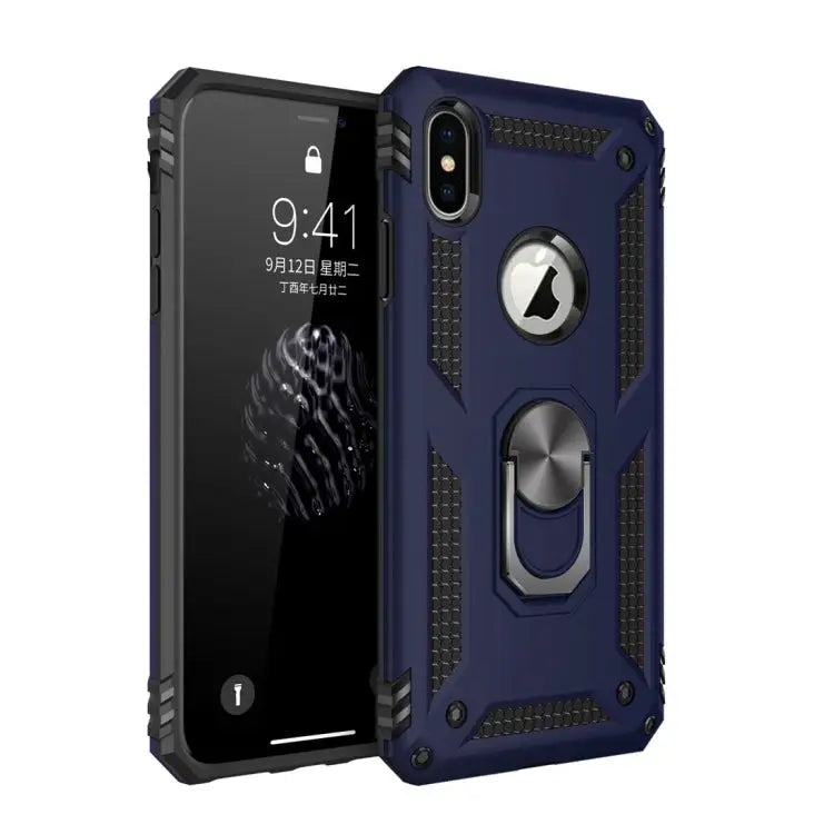 For iPhone XS Max Sergeant Armor Shockproof TPU + PC Protective Case with 360 Degree Rotation Holder - Blue