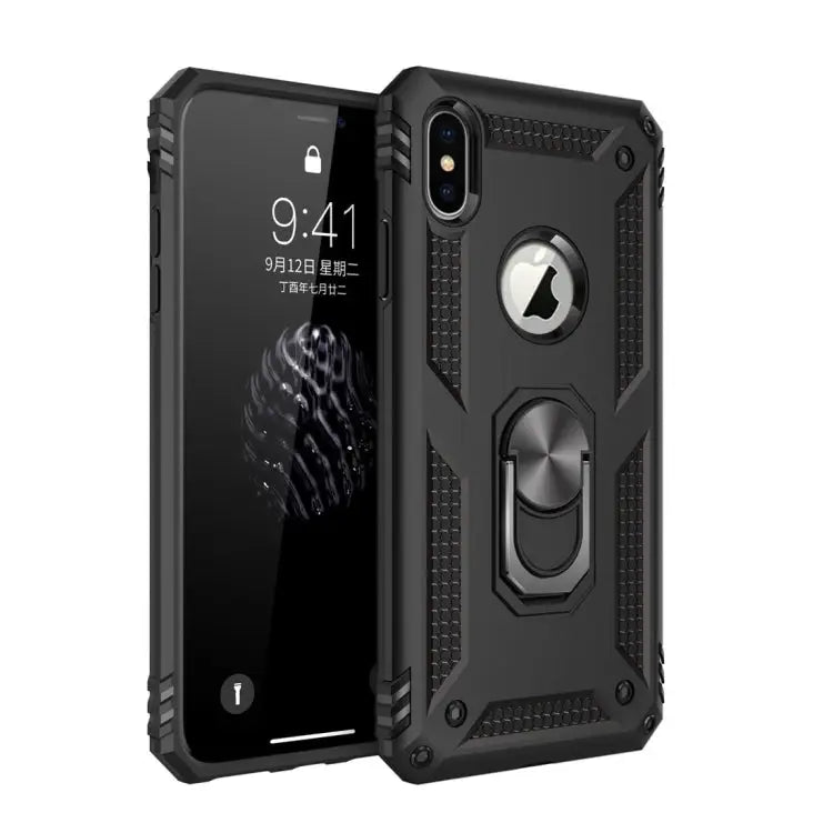 For iPhone XS Max Sergeant Armor Shockproof TPU + PC Protective Case with 360 Degree Rotation Holder - Black