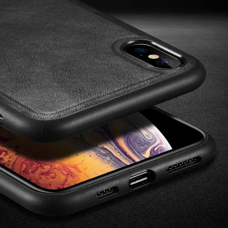 For iPhone XS Max SULADA Shockproof TPU + Handmade Leather Case - Red