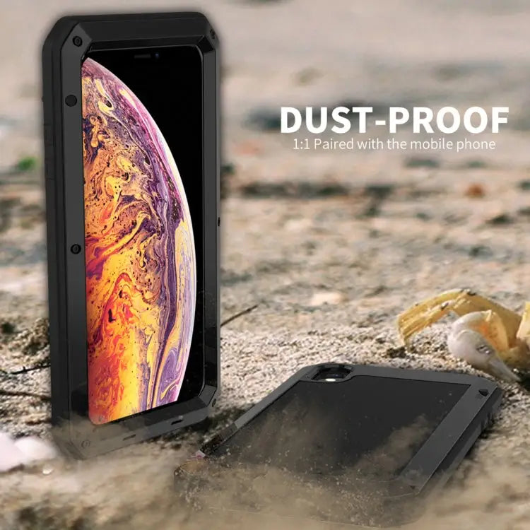 For iPhone XS Max Waterproof Dustproof Shockproof Aluminum Alloy + Tempered Glass + Silicone Case