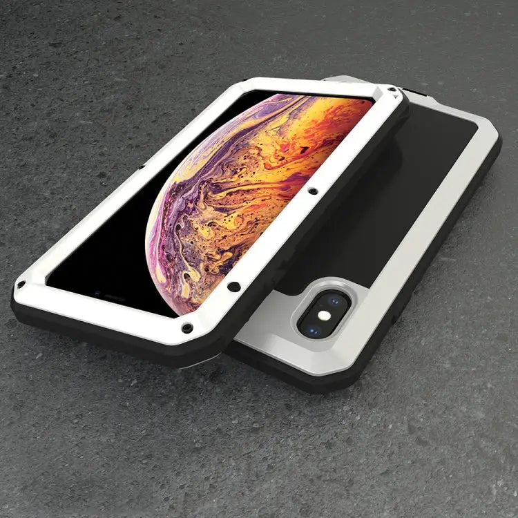 For iPhone XS Max Waterproof Dustproof Shockproof Aluminum Alloy + Tempered Glass + Silicone Case - iPhone XS Max