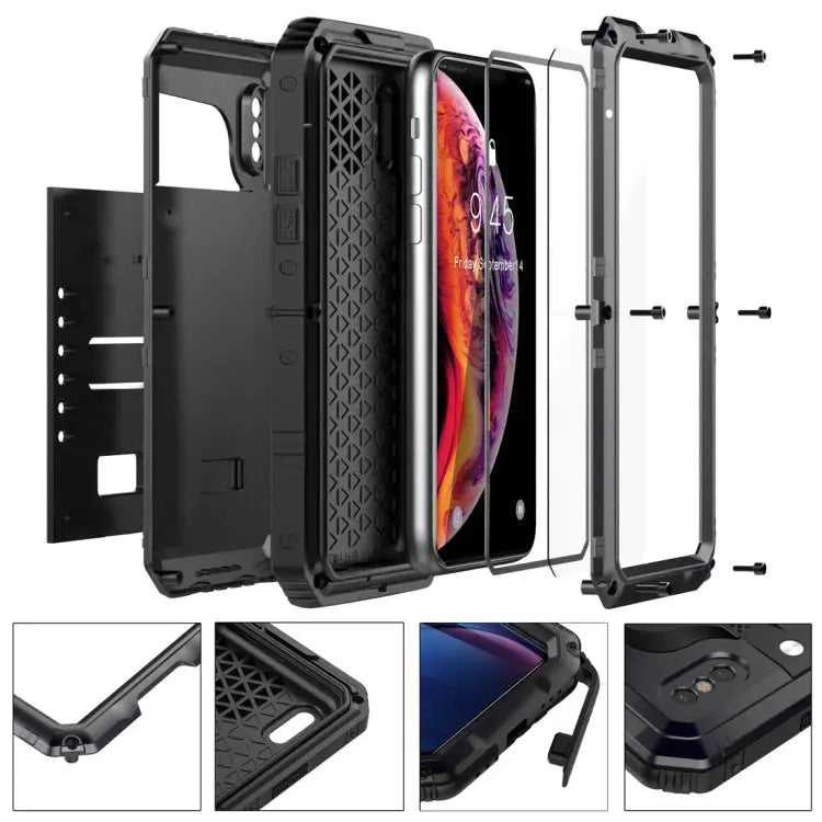 For iPhone XS Max Waterproof Dustproof Shockproof Zinc Alloy + Silicone Case