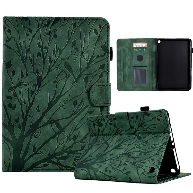 Fortune Tree Pressure Flower PU Tablet Case with Wake-up / Sleep Function For Amazon Fire HD 8 / HD 8 Plus 2020 2022