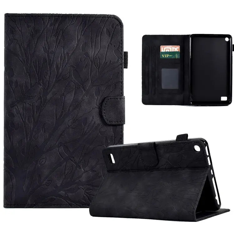 Fortune Tree Pressure Flower PU Tablet Case with Wake-up / Sleep Function For Amazon Fire HD 8 / HD 8 Plus 2020 2022