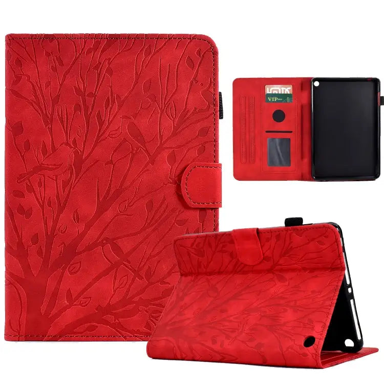 Fortune Tree Pressure Flower PU Tablet Case with Wake-up / Sleep Function For Amazon Fire HD 8 / HD 8 Plus 2020 2022