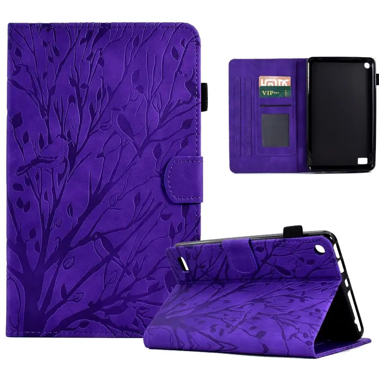 Fortune Tree Pressure Flower PU Tablet Case with Wake-up / Sleep Function For Amazon Fire HD 8 / HD 8 Plus 2020 2022