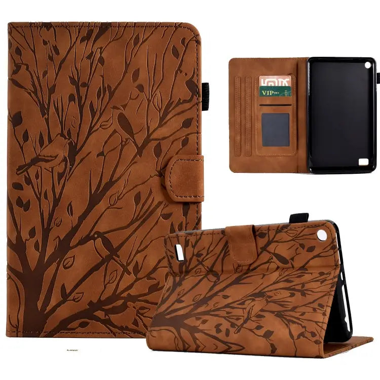 Fortune Tree Pressure Flower PU Tablet Case with Wake-up / Sleep Function For Amazon Fire HD 8 / HD 8 Plus 2020 2022