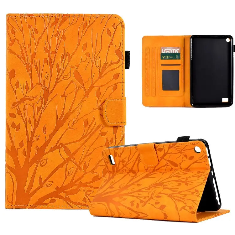 Fortune Tree Pressure Flower PU Tablet Case with Wake-up / Sleep Function For Amazon Fire HD 8 / HD 8 Plus 2020 2022