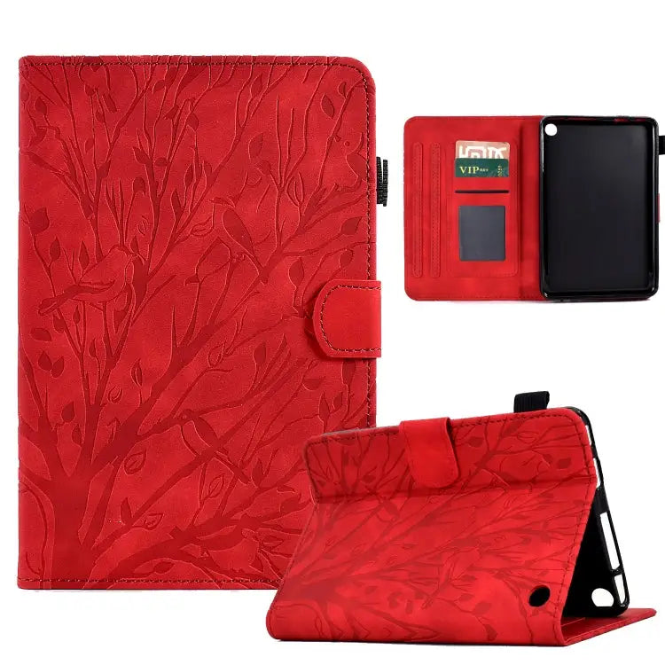 Fortune Tree Pressure Flower PU Tablet Case with Wake-up / Sleep Function For Amazon Fire 7 2022 For Amazon Kindle