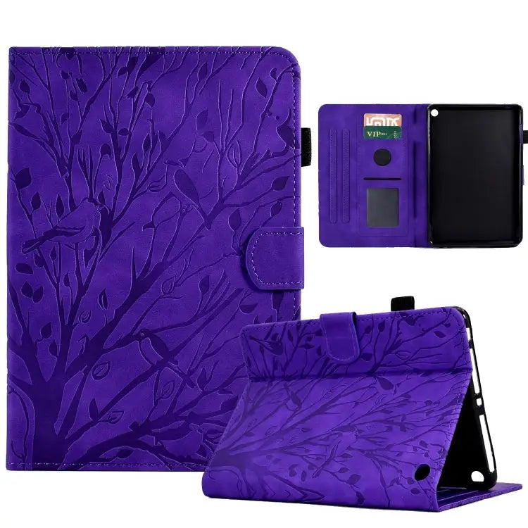 Fortune Tree Pressure Flower PU Tablet Case with Wake-up / Sleep Function For Amazon Fire HD 8 / HD 8 Plus 2020 2022