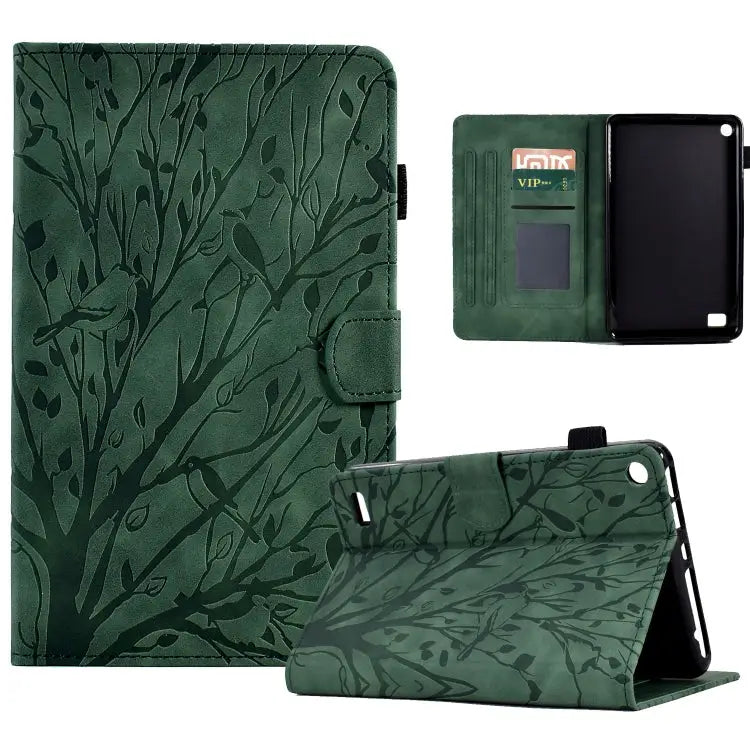 Fortune Tree Pressure Flower PU Tablet Case with Wake-up / Sleep Function For Amazon Fire HD 8 / HD 8 Plus 2020 2022
