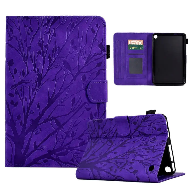 Fortune Tree Pressure Flower PU Tablet Case with Wake-up / Sleep Function For Amazon Fire 7 2022 For Amazon Kindle