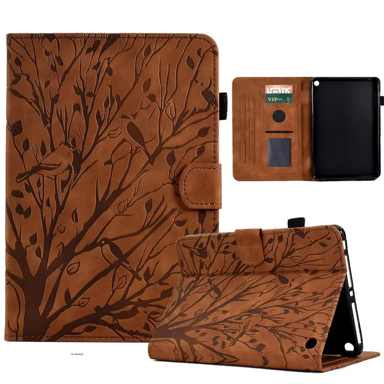 Fortune Tree Pressure Flower PU Tablet Case with Wake-up / Sleep Function For Amazon Fire HD 8 / HD 8 Plus 2020 2022