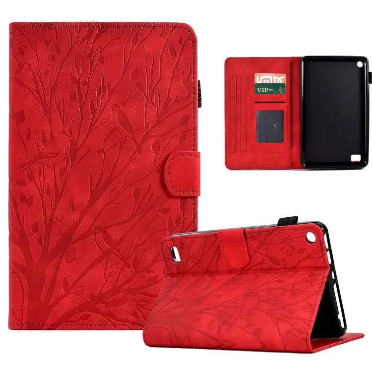 Fortune Tree Pressure Flower PU Tablet Case with Wake-up / Sleep Function For Amazon Fire HD 8 / HD 8 Plus 2020 2022