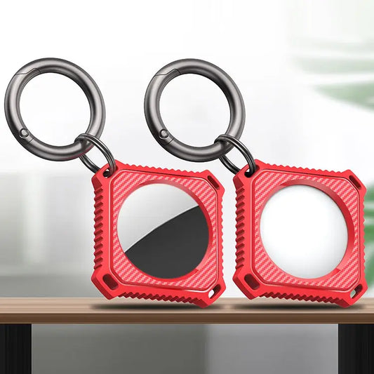 Four Square Carbon Fiber Case with Keychain Ring for AirTag - Red - Apple Accessories