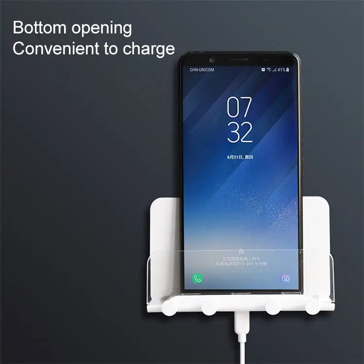 Free Punching Wall Phone Holder Wall-Mounted Charging Base Bracket (White) - (White)