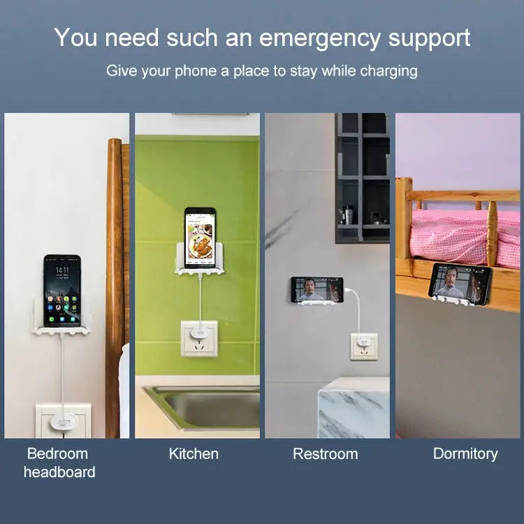 Free Punching Wall Phone Holder Wall-Mounted Charging Base Bracket (White) - (White)